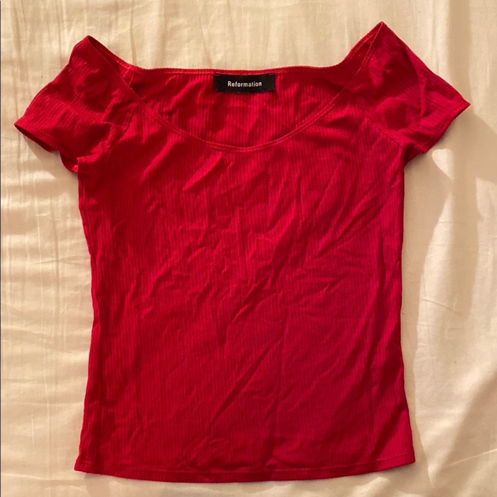 Reformation Ribbed Red Top
